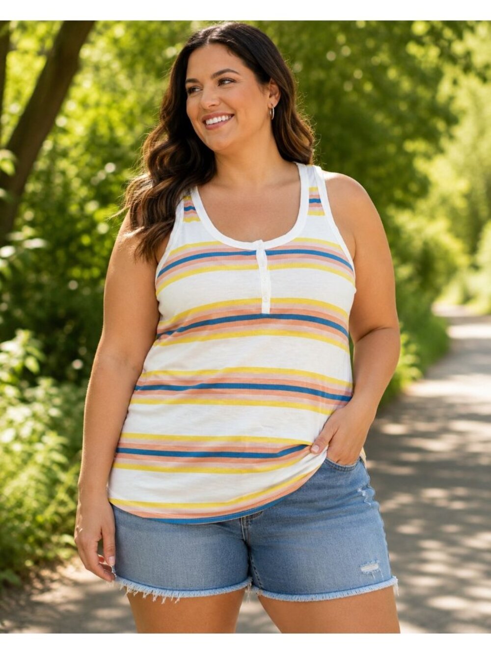 Torrid Womens Striped White Sleeveless Henley Tank Top Size 4 Lightweight